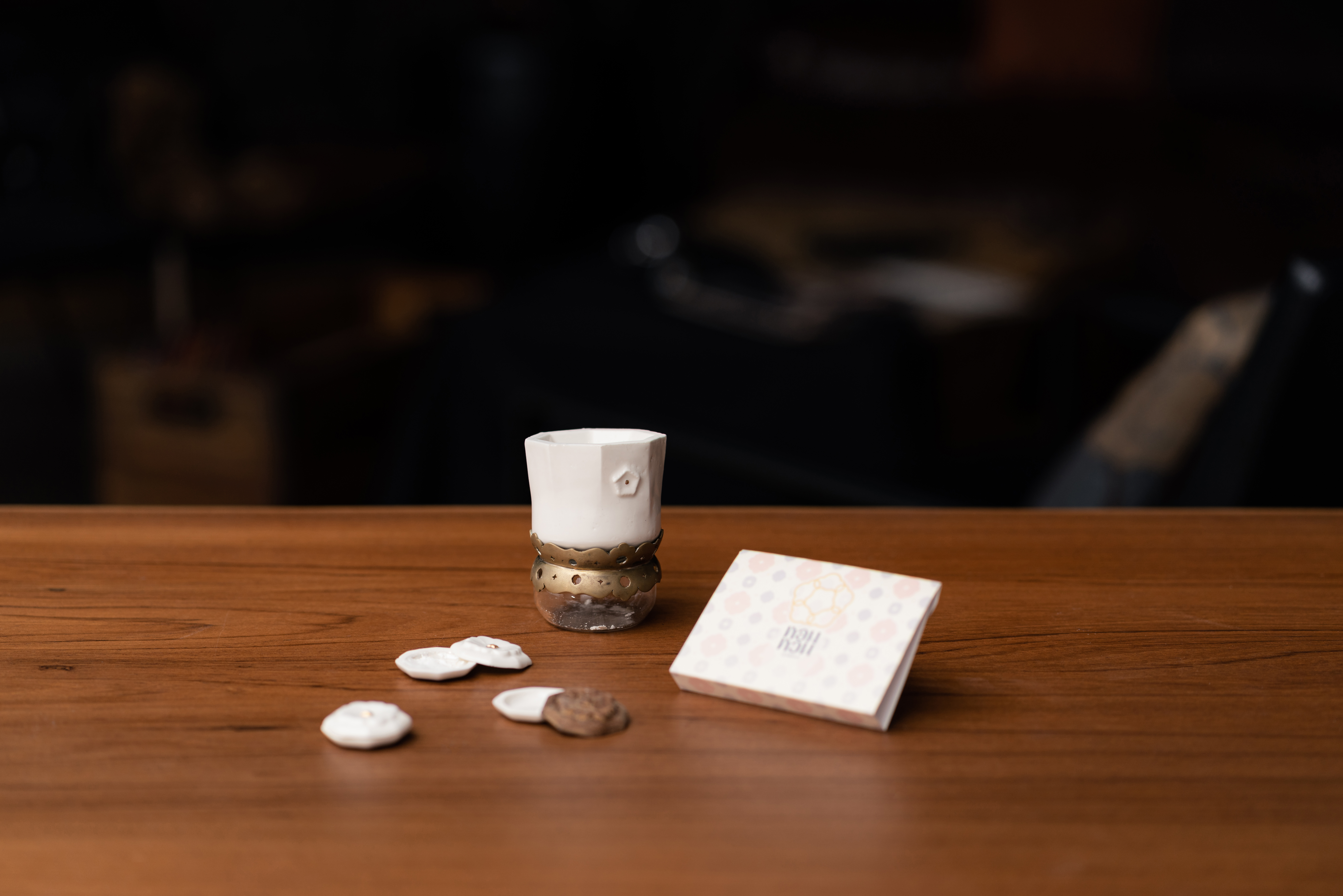 Ceramic and brass miller for grinding fragrance beads and locket-form solid perfume holder